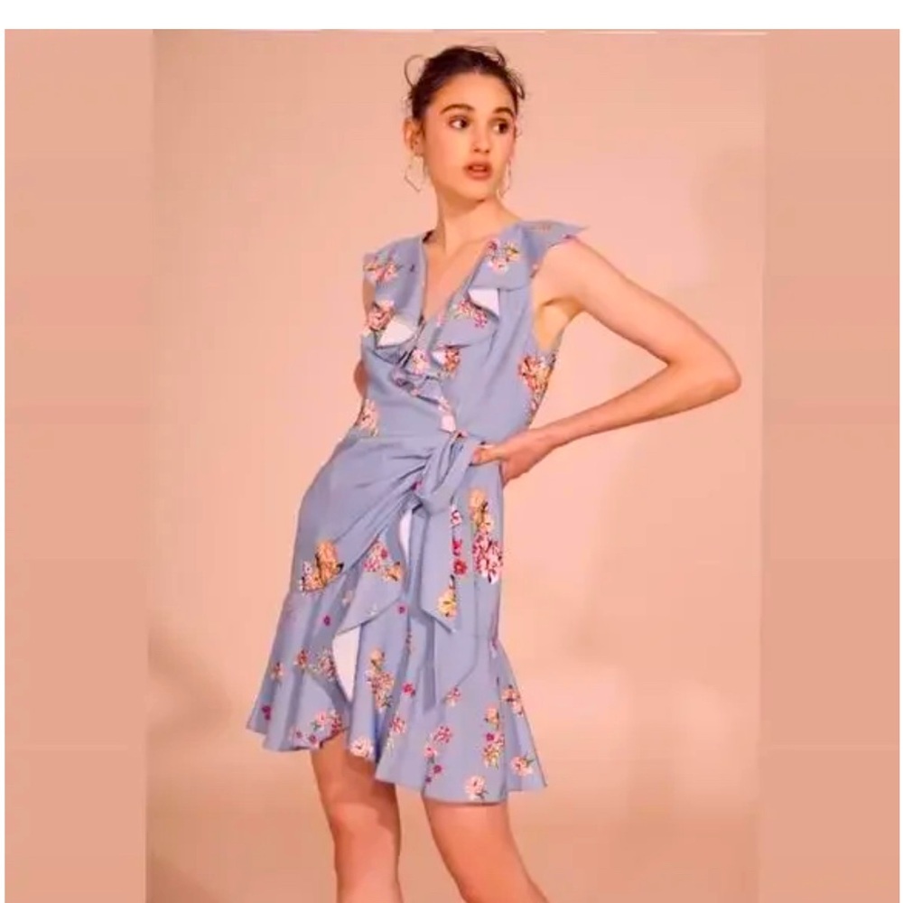 Keepsake the Label Blue Floral Wrap Dress